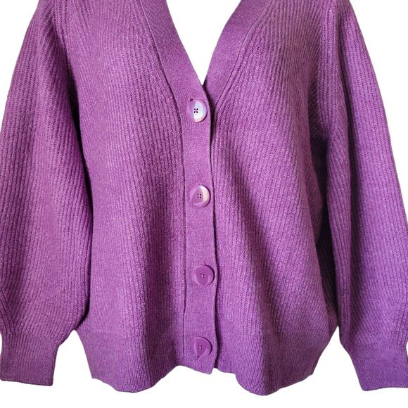 Esmara NWT Purple V-Neck Button-up Oversized Knit Ribbed Carigan Plus 1X 16/18 - Picture 4 of 6
